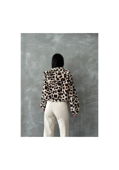 Verymoda Leopar Baskılı Peluş Mont F1654 Açık Taş Leopar