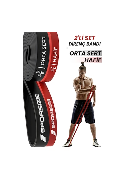 30 + 38 Kg Power Loop Direnç Bandı Kas Geliştirme Fitness Crossfit Barfiks Lastiği Kırmızı + Siyah
