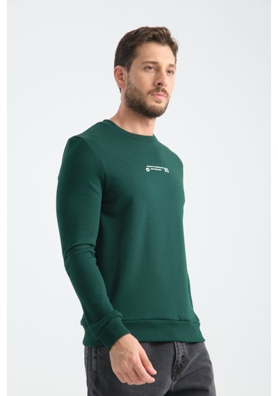 Shooter Sportwear Shooter Erkek Üç İplik Sweatshirt Regular Fit Pamuklu Bisiklet Yaka Günlük Spor Basic Koyu Yeşil