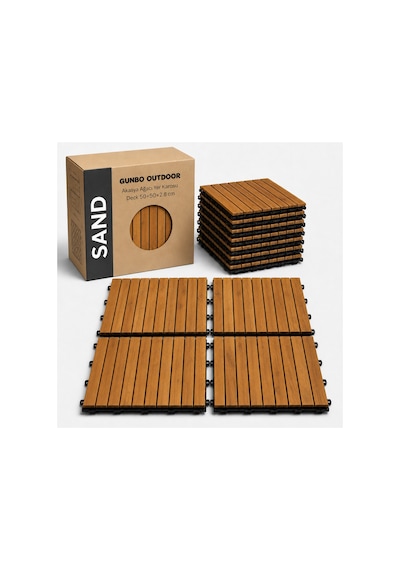 Sand 50x50 Akasya Ahşap Deck Yer Döşemesi - Islak Zemin Uyumlu Geçmeli Bahçe Balkon Teras Duş Karosu