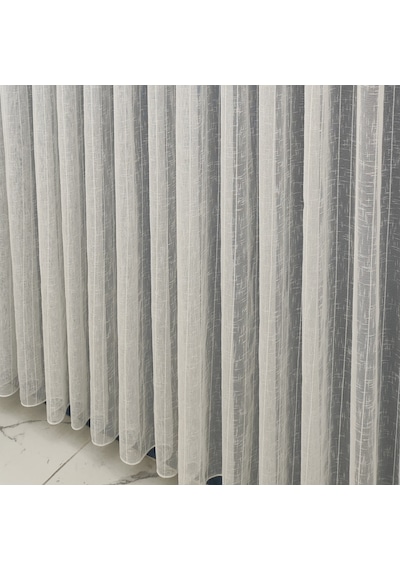 Tül Perde Natural Çizgili Keten Desenli Yeni Sezon Trend Tül Perde 1x3 Sık Pileli Tül Perde