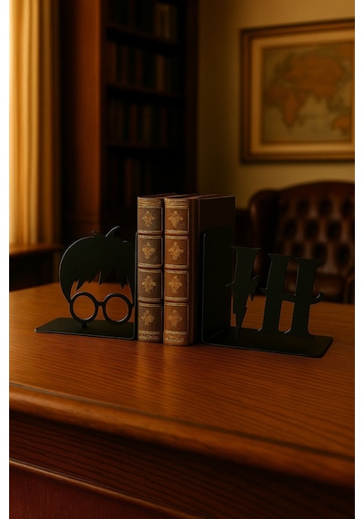 Harry Potter Temalı Metal Kitap Tutucu 2 Li Set Dekoratif Film Figürlü Masa Üstü Aksesuar