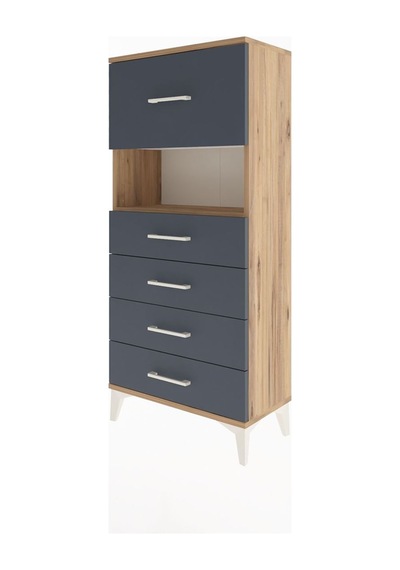 Arges Dolap Tek Raflı 5 Çekmeceli 60x30x134 Çam-antrasit Atlas Çam