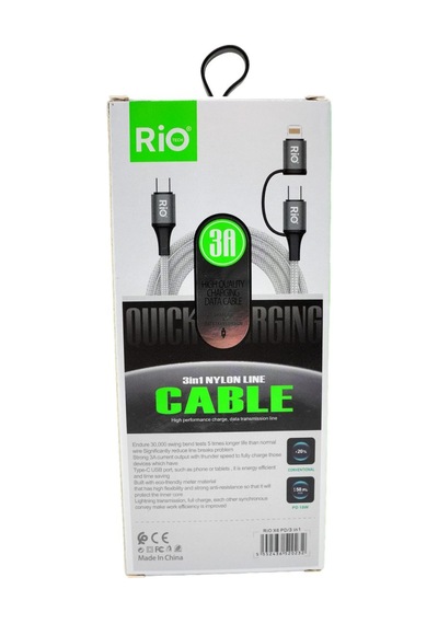Rio Tech 3 İn 1 Nylon Şarj Ve Data Kablosu 3a Hızında