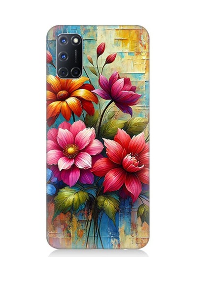 Oppo A92 Uyumlu Renkli Bahar Çiçek Patlaması Desenli Silikon Kılıf Çok Renkli