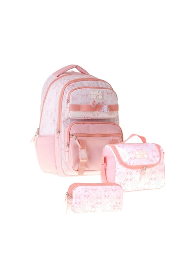 Calacilo Kedi Baskılı Pembe Kız Çocuk Üçlü İlkokul Okul Çantası Seti - Setcc-c4050a