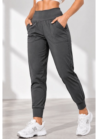 Genius Store Kadın Eşofman Yüksek Bel Jogger Scuba Kumaş Cepli Rahat Kesim Jogger Eşofman Altı Füme