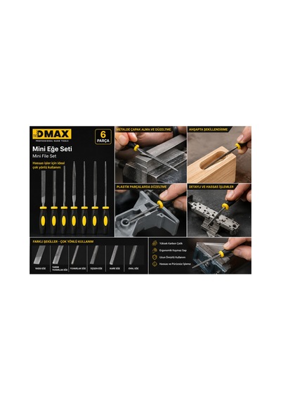 Dmax Mini Eğe Seti 6 Parça Hassas Metal Ve Ahşap İşleme Eğe Takımı