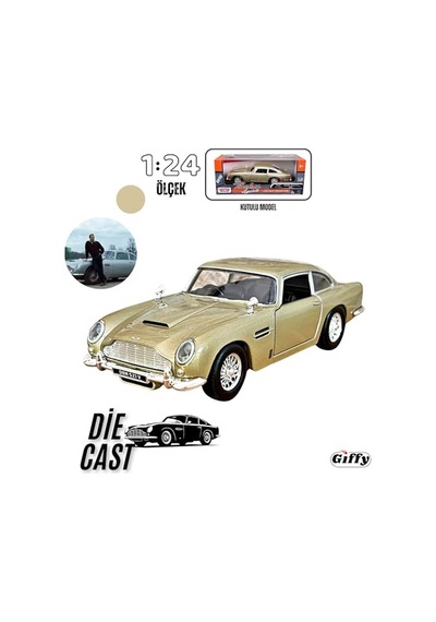 Oyuncak Diecast Metal Aston Martin Db5 Model Araba Kutulu Koleksiyonluk Figür 1:24 Ölçek Bej Ve Yeşil Renk Kahverengi