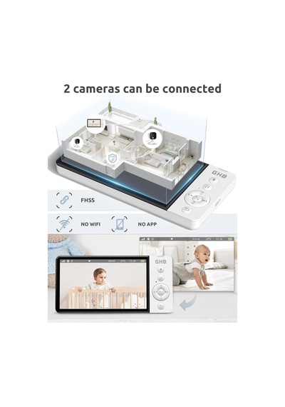 Ghb Abm700 Bebek Kameralı Monitör, 5" 720p Hd Ips Ekran, Gece Görüşü, Vox Modu, 5000mah Kamera Sistemi