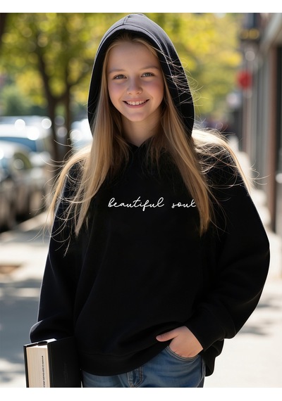 Uyguntarz Beautiful Soul Baskılı Oversize Çocuk Sweatshirt Siyah