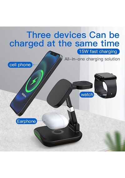 Eıma T9 15w Manyetik 3'ü 1 Arada Hızlı Şarj İstasyonu tüm Akıllı Telefonlar Apple Uyumlu iPhone Watch Ve Airpods Standı 1568