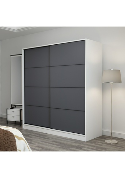 Minarmobilya Minar Kale 2 Kapaklı Sürgülü Dolap 180 Cm - Beyaz/Antrasit (541417035)