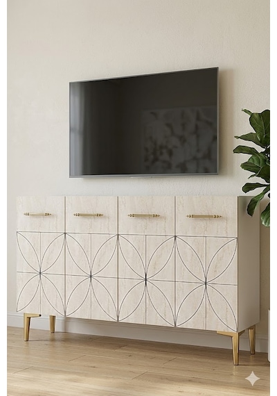 Ka1234btg Eliz Konsol Ve Tv Sehpası Beyaz-traverten-gold 120cm