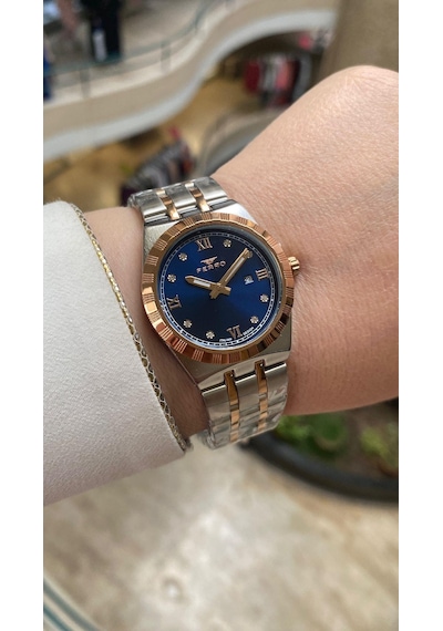 Ferro Quartz Çelik Rose/gri Lacivert Kadran 32 Mm Kadın Kol Saati