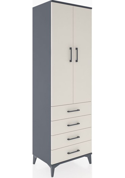 Hyperion Dolap Tek Raflı 4 Çekmeceli Tek Askılı 60x44x195 Ant... Antrasit