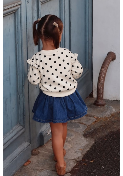 Minigimin Cicileri Fırfır Detaylı Puantiyeli Kız Çocuk Sweatshirt - Beyaz