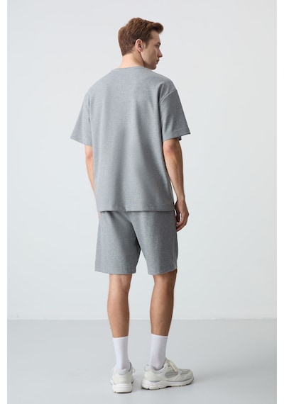 Gri Melanj Pamuklu Kalın Yumuşak Dokulu Oversize Fit Basic Erkek Şort Takım - 85259 GRİ MELANJ Gri Melanj Pamuklu Kalın Yumuşak Dokulu Oversize Fit Basic Erkek Şort Takım - 85259 GRİ MELANJ