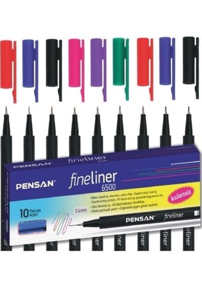 0.4 Mm 6500 Fineliner 6 Farklı Renk Toplam 9 Adet Kalem