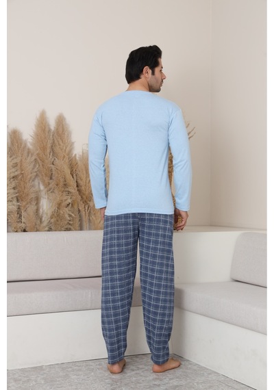 Sude Homewear Erkek Uzun Kol Pijama Takımı Mavi