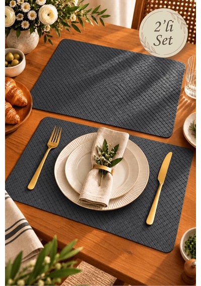 2'li Deri Amerikan Servis Seti 45x30 Cm Örgü Dokulu Supla Masa Servis Altlığı Gri - 939971829 Gri