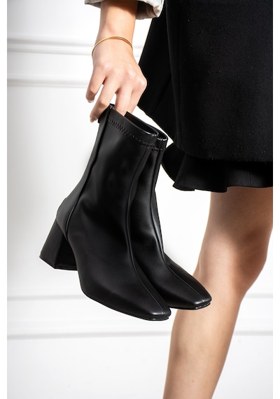 Dabab Shoes Lara Kadın Siyah Cilt Streç Küt Burun Fermuarlı 6 Cm Kalın Topuklu Bot Bootie Dabab Shoes Lara Kadın Siyah Cilt Streç Küt Burun Fermuarlı 6 Cm Kalın Topuklu Bot Bootie