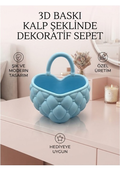 Kalp Şeklinde Dekoratif Sepet Mavi