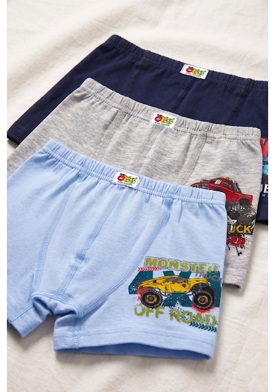 Öts Erkek Çocuk 3 Lü Pamuklu Boxer Baskılı Ergonomik Tasarım 7396-3 Renkli
