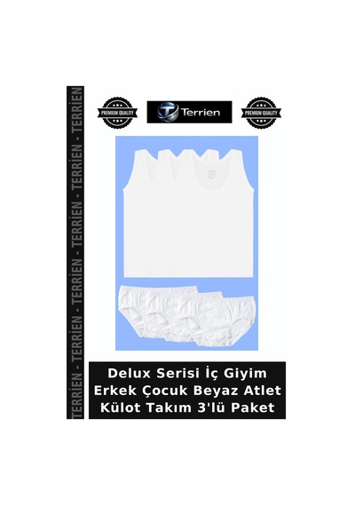 Terrien Delux Serisi İç Giyim Erkek Çocuk Beyaz Atlet Külot Takım 3'lü Paket
