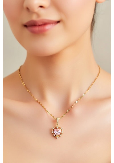 Pink Royale Işıltılı Kalp Taş Kolye Çok renkli