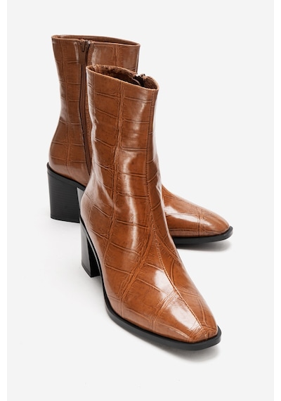 Luvishoes Luvi Shoes Chara Taba Baskı Kadın Kalın Topuklu Bot Taba Baskı