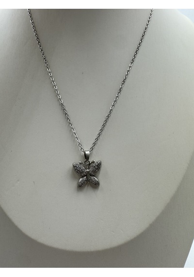 Crystal Butterfly Işıltılı Kelebek Taşlı Gümüş Renk Zarif 316l Paslanmaz Çelik Kadın Kolye Renkli