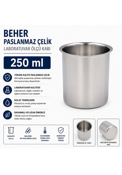 Beher Paslanmaz Çelik 250 Ml - Laboratuvar Ölçü Kabı
