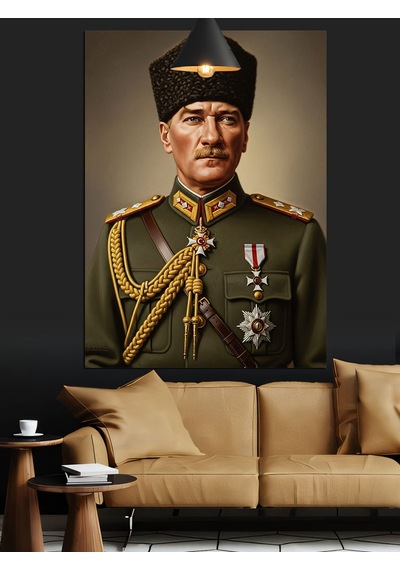 Askeri Üniformalı Atatürk Dekoratif Kanvas - Mdf Ahşap Tablo