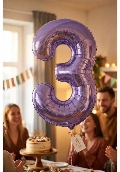 32 İnç Mor Rakam 3 Folyo Balon Çok Renkli