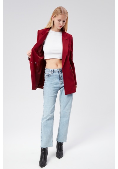 Bordo Regular Astarlı Kruvaze Kapama Dokuma Oversize Blazer Ceket 001