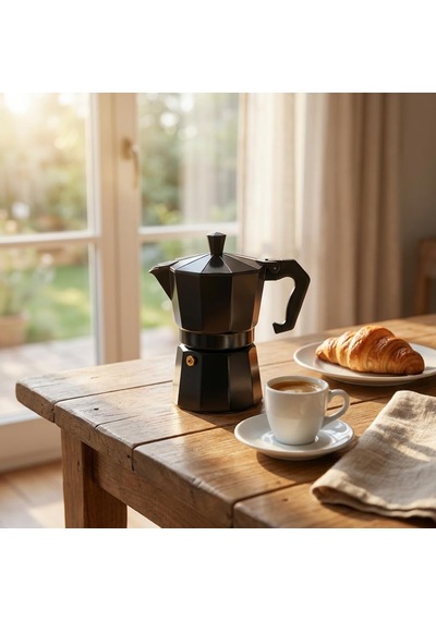 Deconox Siyah Moka Pot 3 Fincanlık Moka Kahve Cezvesi, 180 Ml Alü