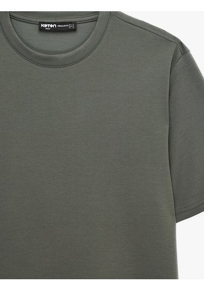 Koton Regular Fit Bisiklet Yaka Viskon Karışımlı Kısa Kollu Basic Tişört Yeşil 6sam10480mk