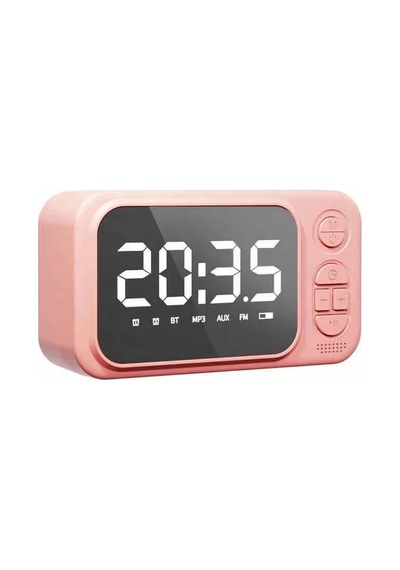 Bluetooth Hoparlör Fm Radyo Alarmlı Dijital Masa Saati - Pembe