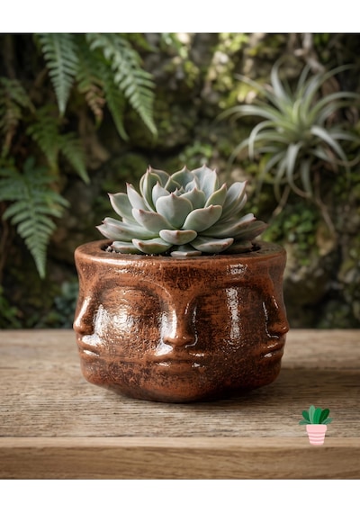 Tedisanat Otantik Terracotta Yüz Figürlü Dekoratif Saksı