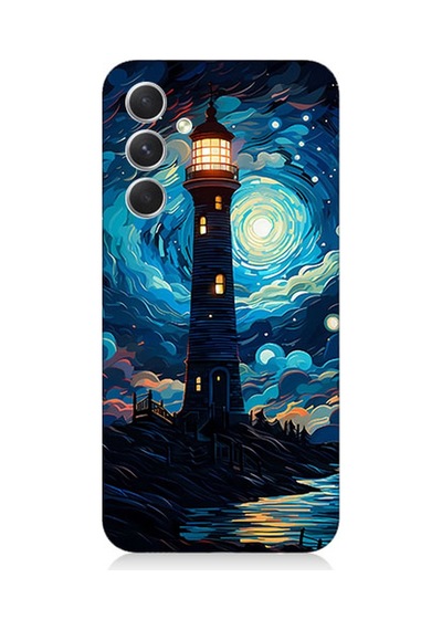 Samsung Galaxy A54 Uyumlu Silikon Kılıf Ay Işığında Yalnız Deniz Feneri
