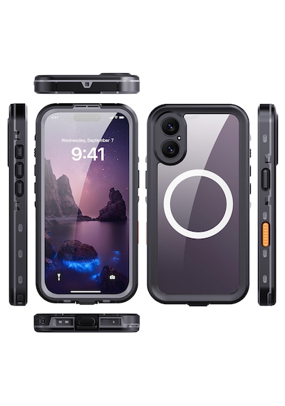 Apple Uyumlu iPhone17 Kılıf 360 Ön Arka Koruyucu Su Geçirmez 1-1 Silikon Zırhlı Kapak Siyah