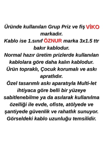 Viko Multi-let Beyaz 3'lü 10 Metre 3x1.5 Kablolu Grup Priz