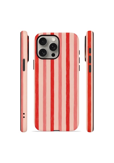 Apple iPhone Uyumlu 15 Pro Vorian Çift Katmanlı Kılıf Coral Cream Stripe