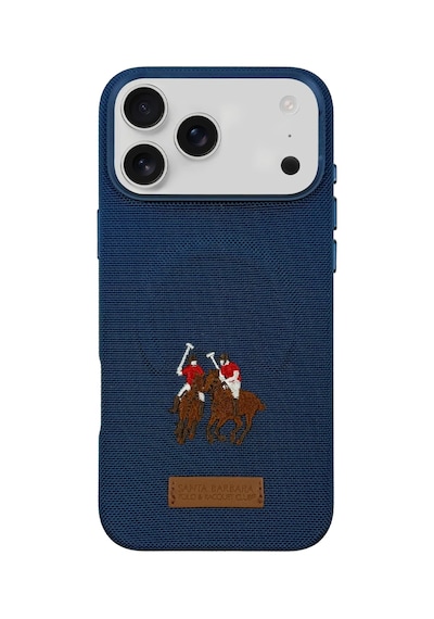 Santa Barbara Polo Racquet Club Apple Uyumlu iPhone 17 Pro İçin Kılıf Yolanda Manyetik Şarja İşlemeli Dokuma Görünümlü Kapak Lacivert