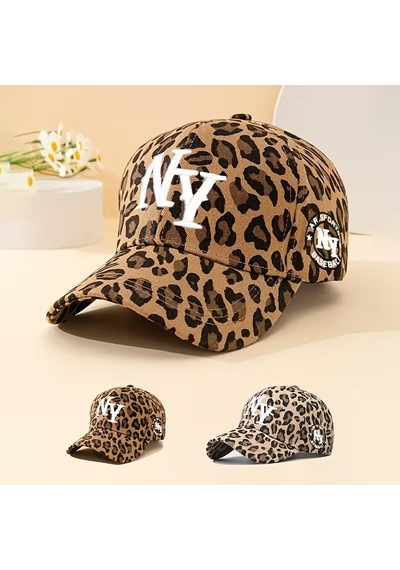Valkyrie Koyu Leopar Desenli Ny Nakışlı Unisex Şapka Ayarlanabilir %100 Pamuk Spor Günlük Şapka Kahverengi