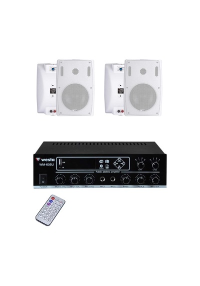 Westa Ws-2wh Ses Sistemi Paketi Amfi + 2 Duvar Hoparlör Anons & Müzik Yayını - 8697043464123