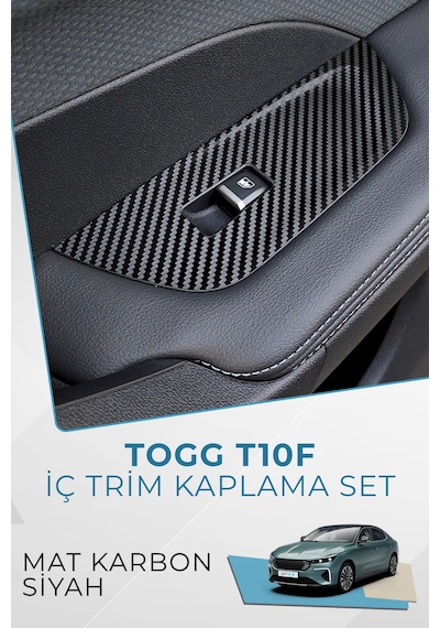 Togg T10f Sedan Uyumlu İç Trim Folyo Kaplama Set - Mat Karbon Siyah Mat Karbon Siyah