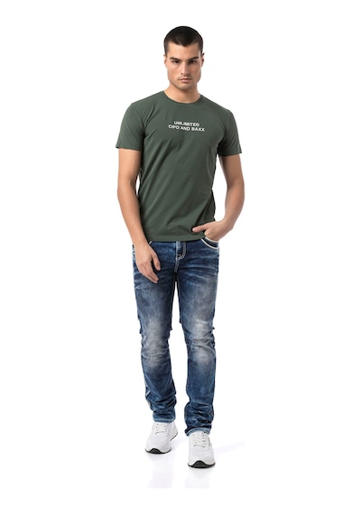 Cipo & Baxx Erkek Regular Fit Baskılı Pamuklu T-shirt Ct827 Green