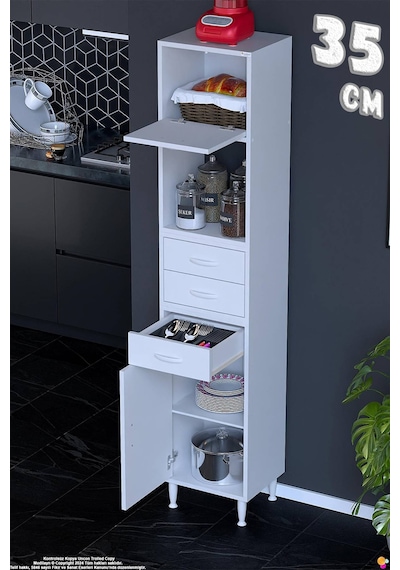 Vario 35 Cm Çok Amaçlı Mutfak, Bakliyat Ve Kahve Köşesi Organizer Modülü Banyo Dolabı- 35x194x32 Cm Beyaz Vario 35 Cm Çok Amaçlı Mutfak, Bakliyat Ve Kahve Köşesi Organizer Modülü Banyo Dolabı- 35x194x32 Cm Beyaz